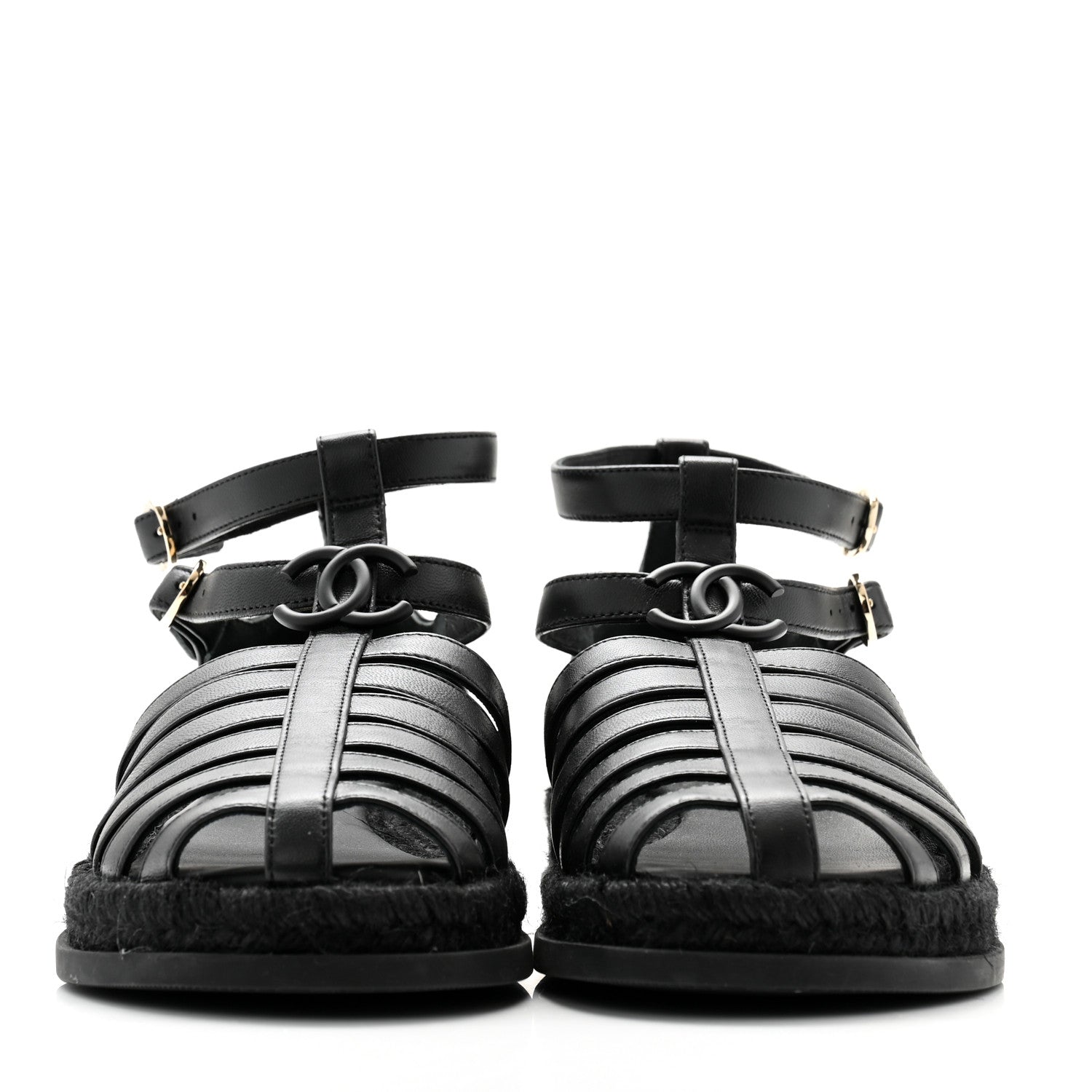 Chanel Lambskin Espadrille Sandals 37 Black 2 of 9