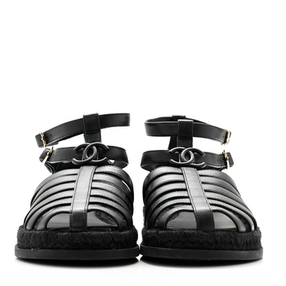 Chanel Lambskin Espadrille Sandals 37 Black 2 of 9