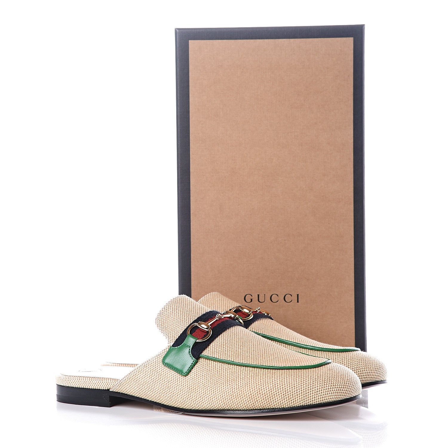 Gucci Canvas Vintage Charlotte Web Womens Princetown Slippers 39 Sand New Shamarock 11 of 11