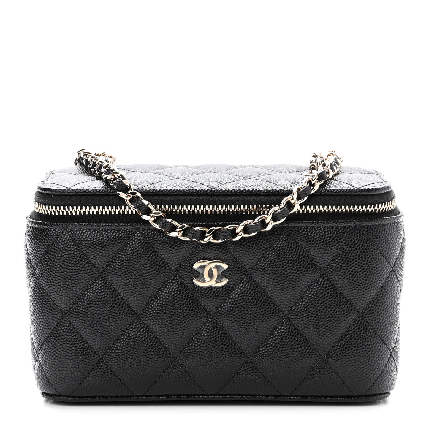 Caviar Quilted Small Vanity Case With Chain Black