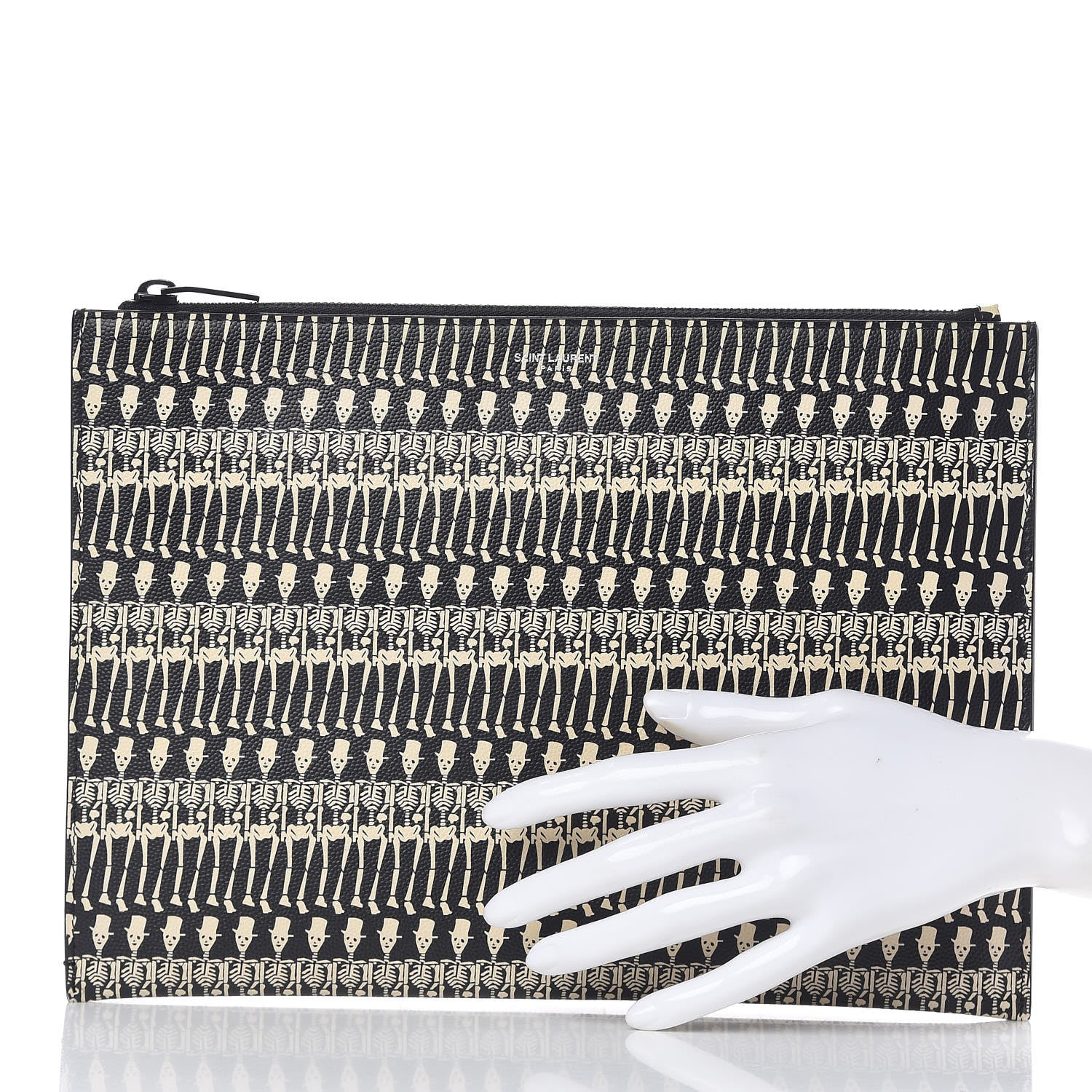 Saint Laurent Grain de Poudre Skeleton Print Zipped Tablet Holder Black 2 of 8
