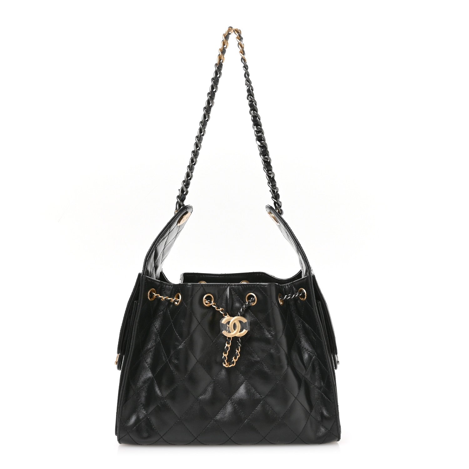 Chanel Shiny Crumpled Calfskin Quilted Small Chanel 25 Handbag Black 1 of 11