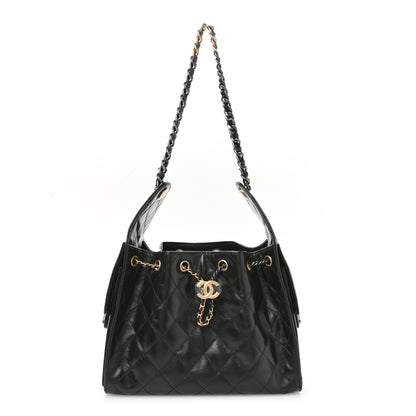 Chanel Shiny Crumpled Calfskin Quilted Small Chanel 25 Handbag Black 1 of 11