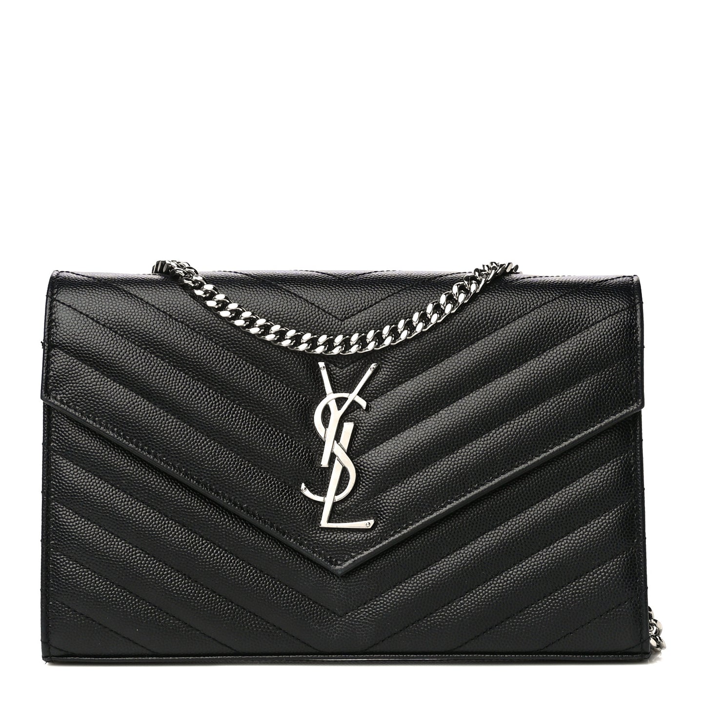Grain De Poudre Matelasse Chevron Monogram Chain Wallet Black