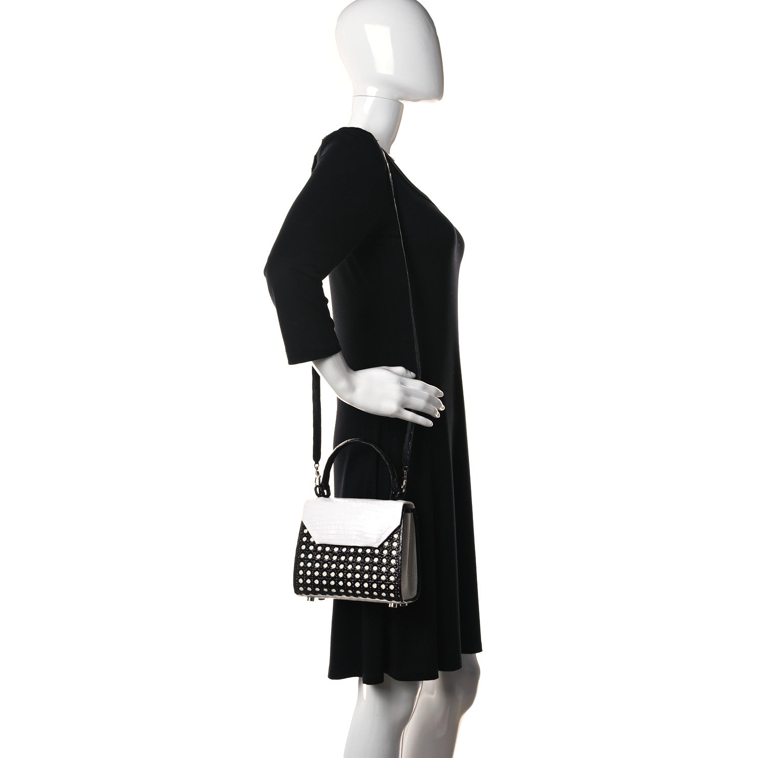 Nancy Gonzalez Crocodile Woven Top Handle Bag White Black 2 of 14