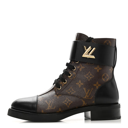 Louis Vuitton Calfskin Monogram Wonderland Flat Ranger Boots 39 Black 1 of 9