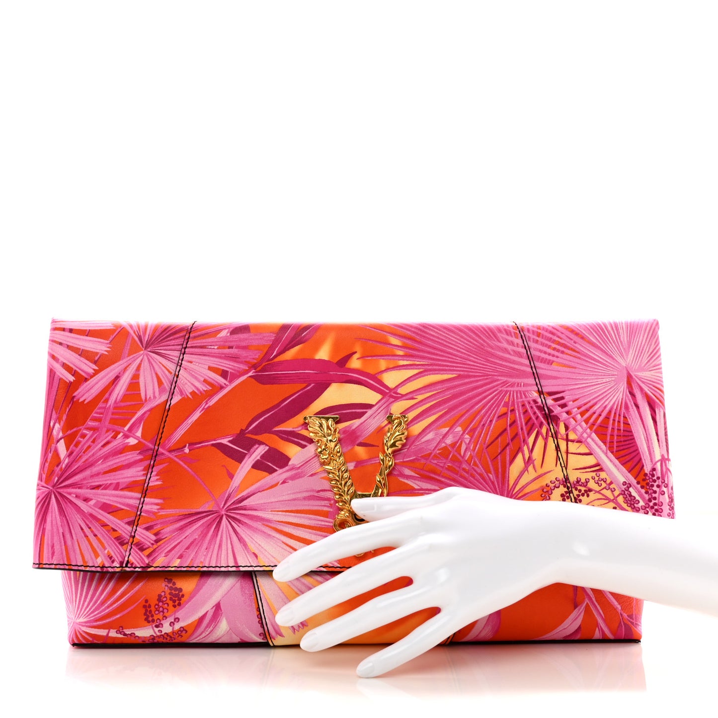 Calfskin Jungle Print Clutch Pink Multicolor