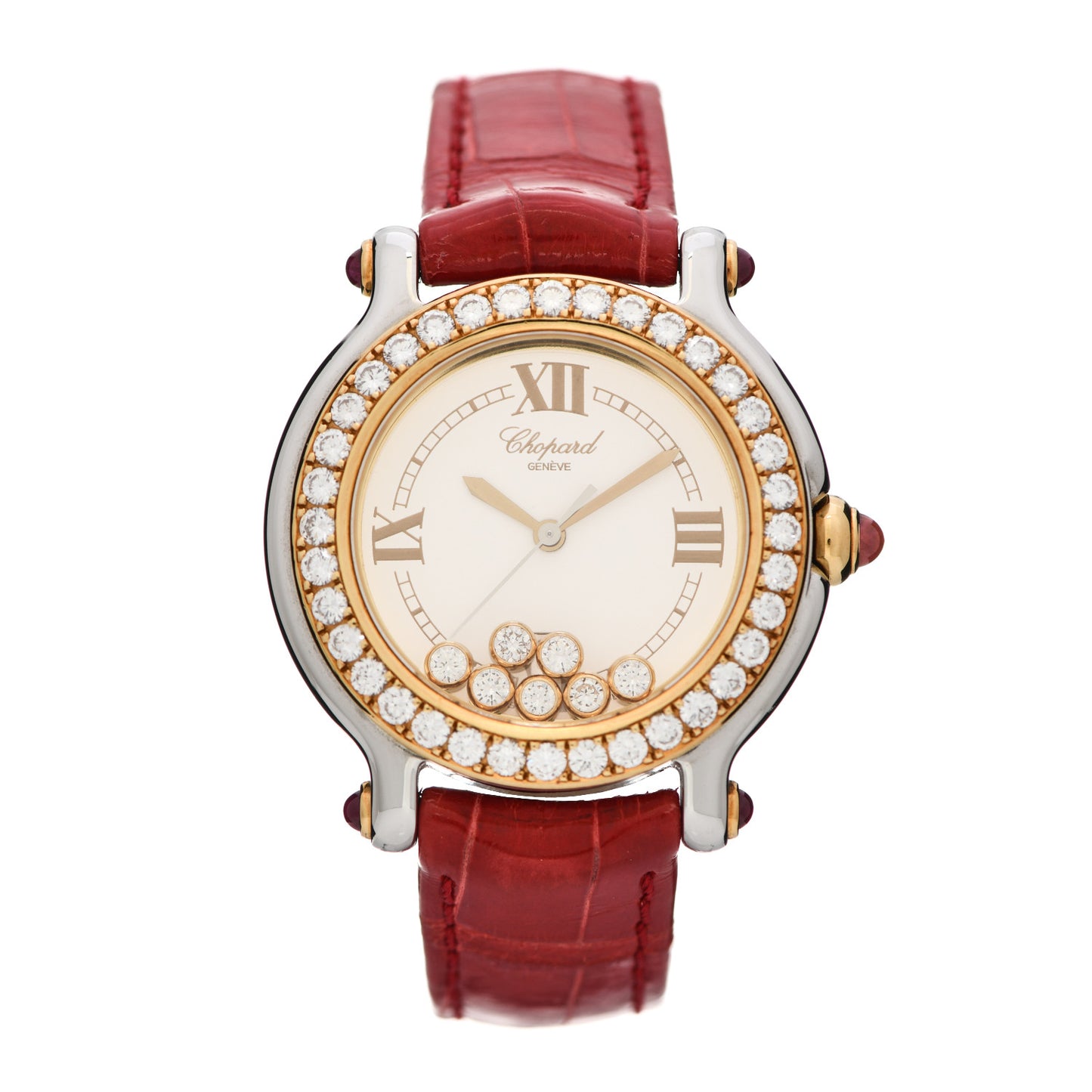 Stainless Steel 18K Yellow Gold Alligator Diamond Bezel 32mm Happy Sport Quartz Watch