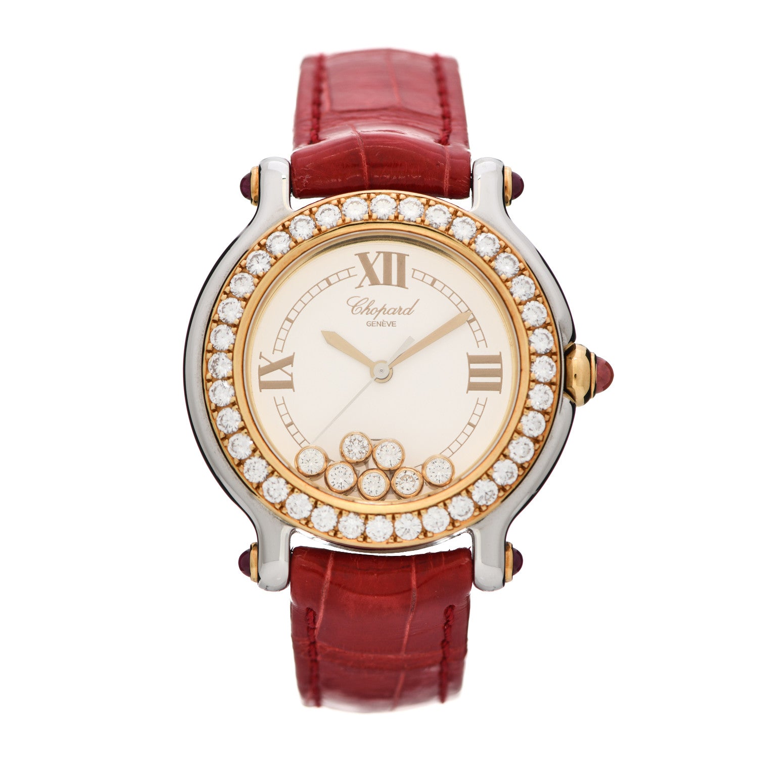 Chopard Stainless Steel 18K Yellow Gold Alligator Diamond Bezel 32mm Happy Sport Quartz Watch 1 of 5