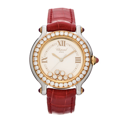Chopard Stainless Steel 18K Yellow Gold Alligator Diamond Bezel 32mm Happy Sport Quartz Watch 1 of 5