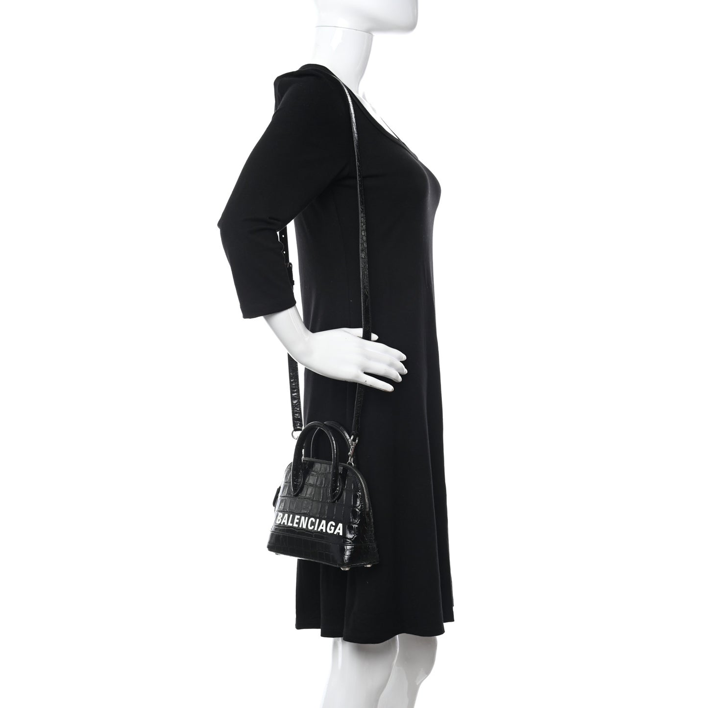 Calfskin Logo Crocodile Embossed XXS Ville Top Handle Bag Black White