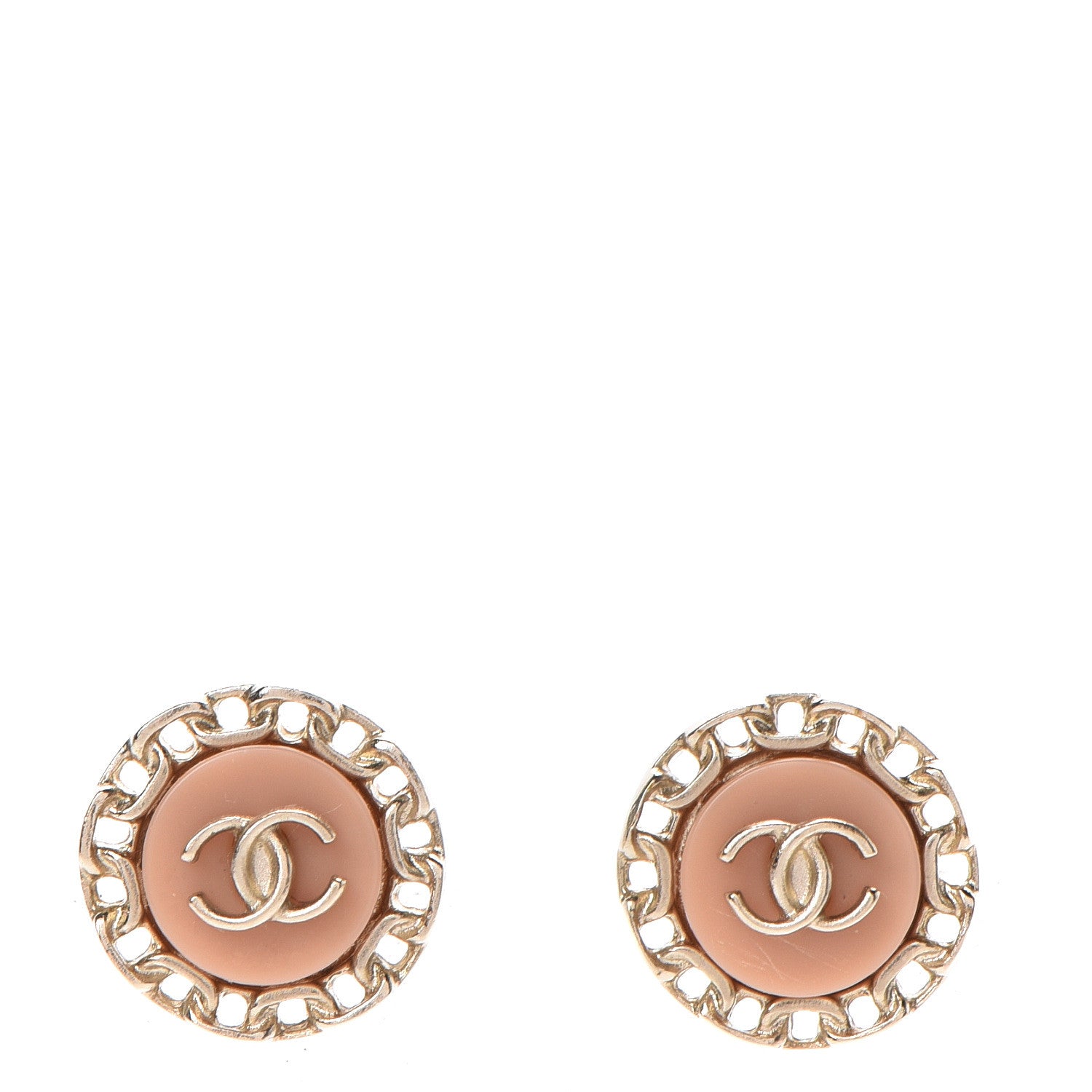 Chanel Resin Chain CC Round Earrings Gold Pink 1 of 5