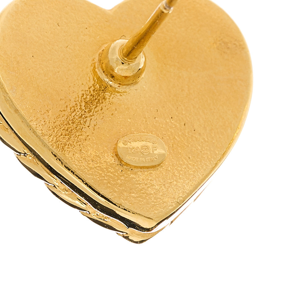 Metal Enamel CC Denim Heart Earrings Gold Blue