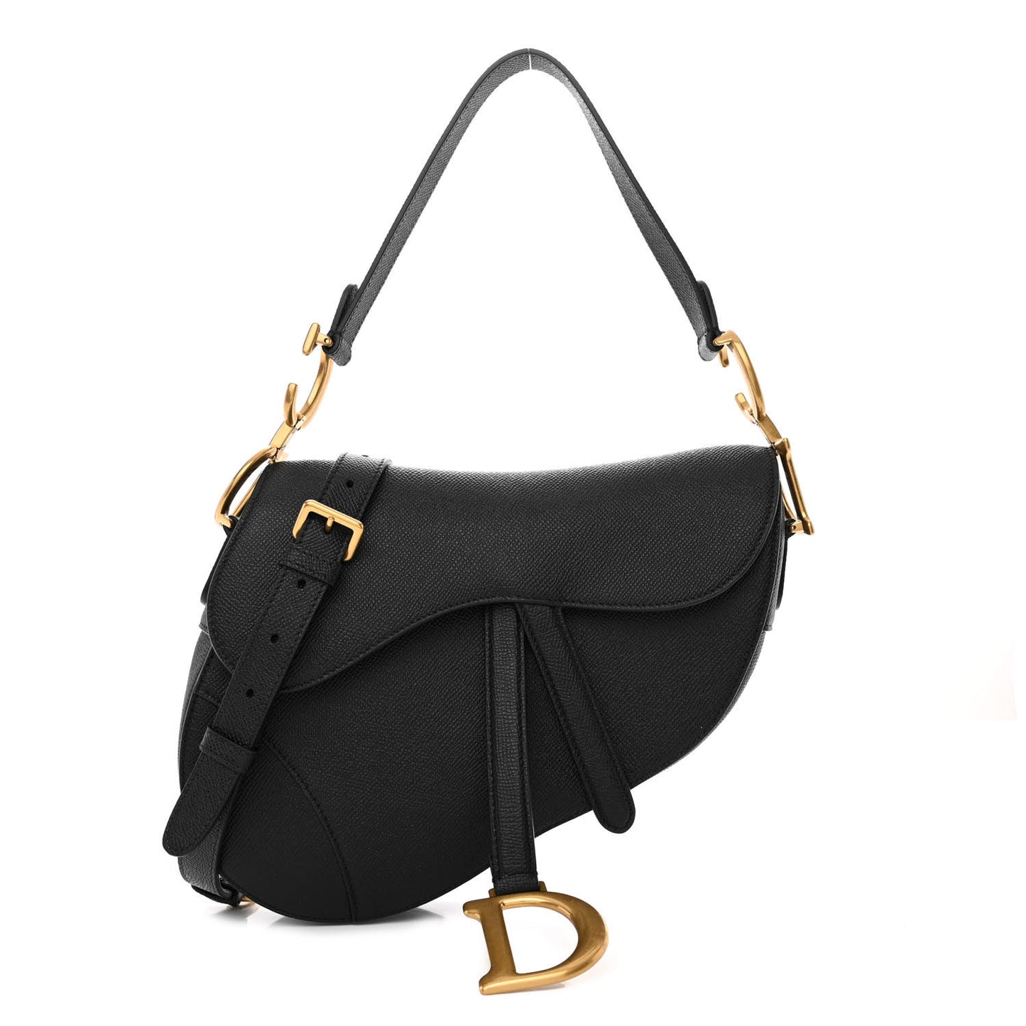 Grained Calfskin Saddle Bag With Strap Black