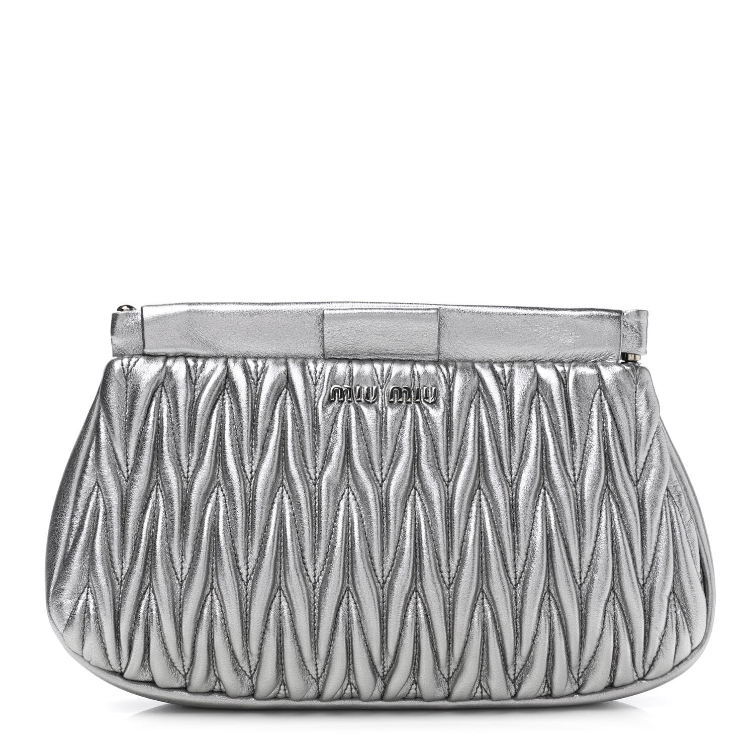 Miu Miu Metallic Matelasse Clutch Silver 1 of 7