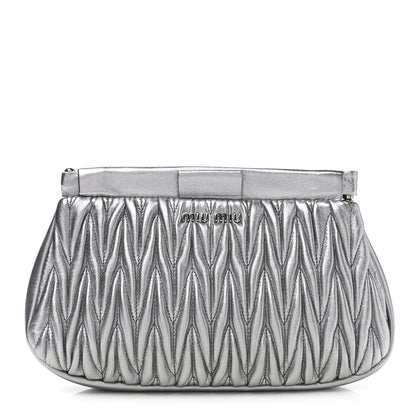 Miu Miu Metallic Matelasse Clutch Silver 1 of 7