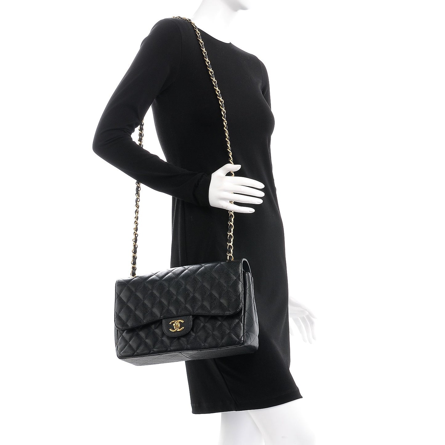 Caviar Quilted Jumbo Double Flap Black