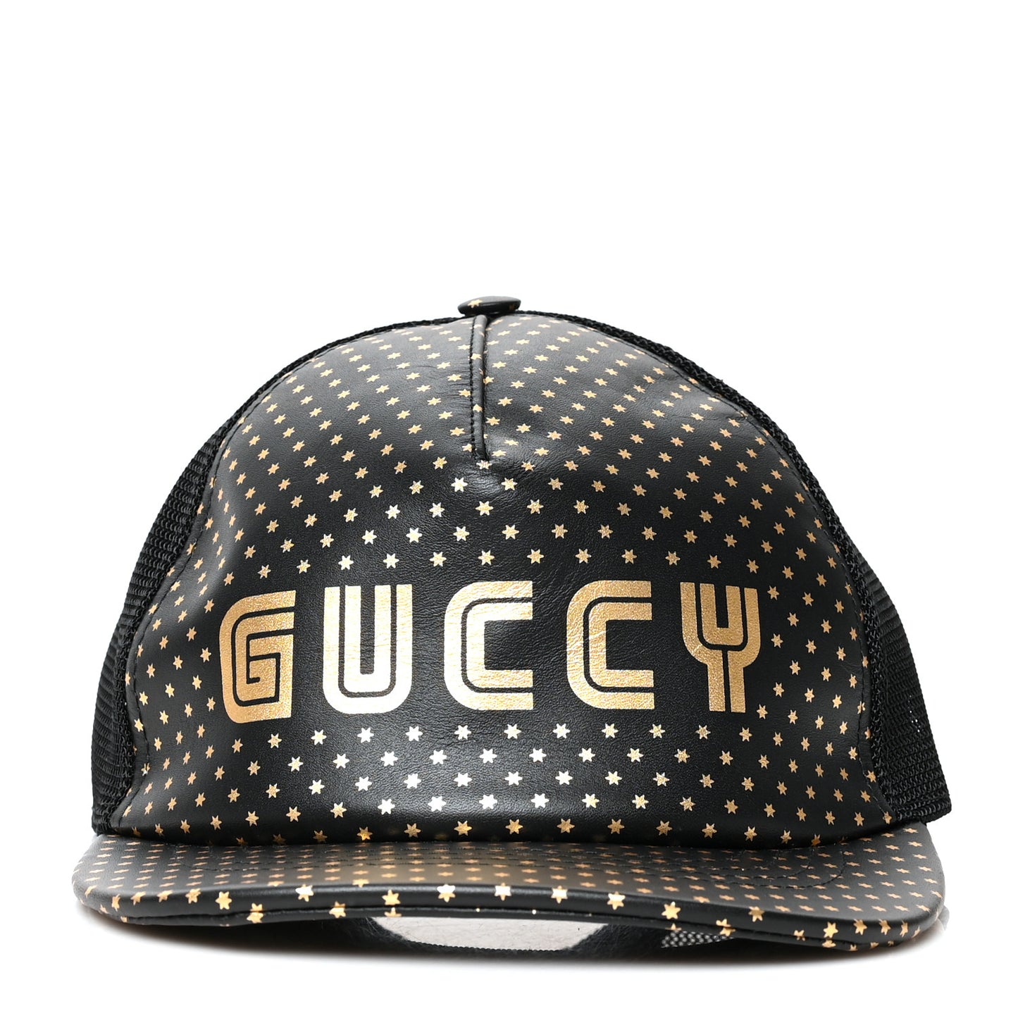 X SEGA Calfskin GUCCY Stars Baseball Hat XL Black Gold