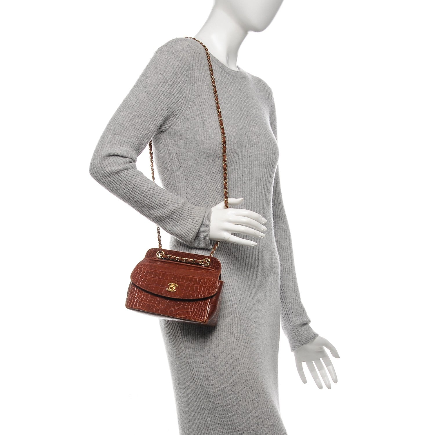 Chanel Alligator Mini Flap Shoulder Bag Brown 2 of 9