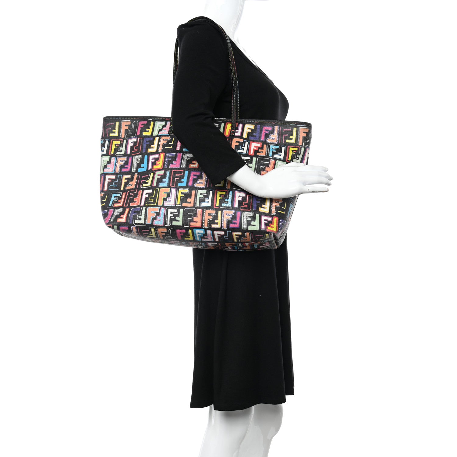 Fendi Zucca Spalmati Patent Zucchino Screen Print Medium Roll Tote Tobacco Multicolor Black 2 of 12