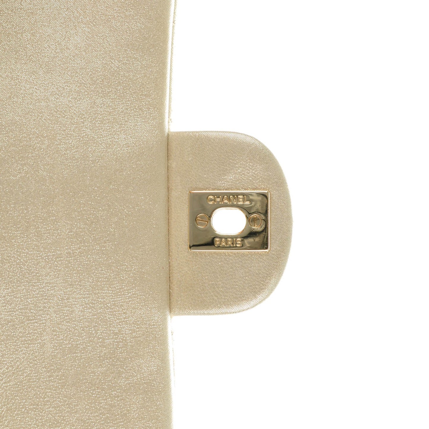 Iridescent Calfskin Quilted Mini Rectangular Flap Light Gold