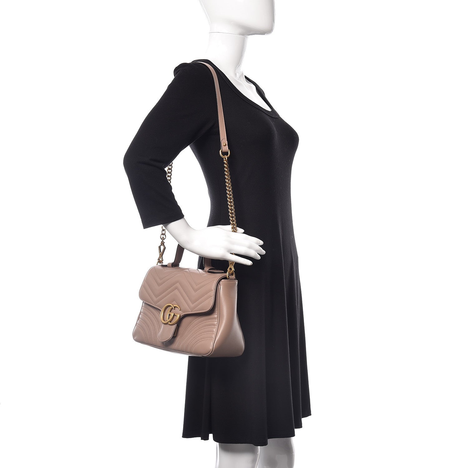 Gucci Calfskin Matelasse Small GG Marmont Top Handle Shoulder Bag Porcelain Rose 2 of 10