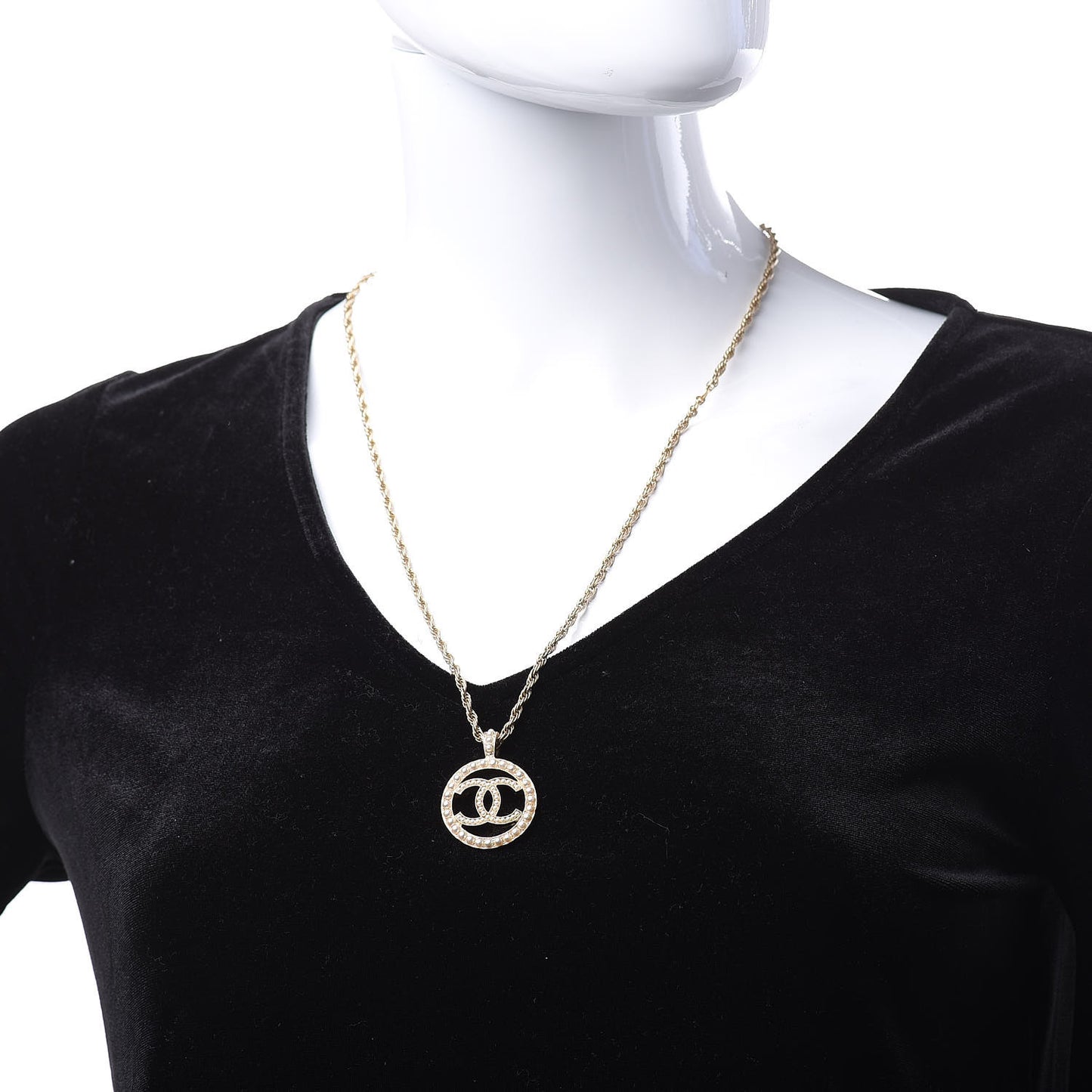 Pearl CC Medallion Necklace Gold