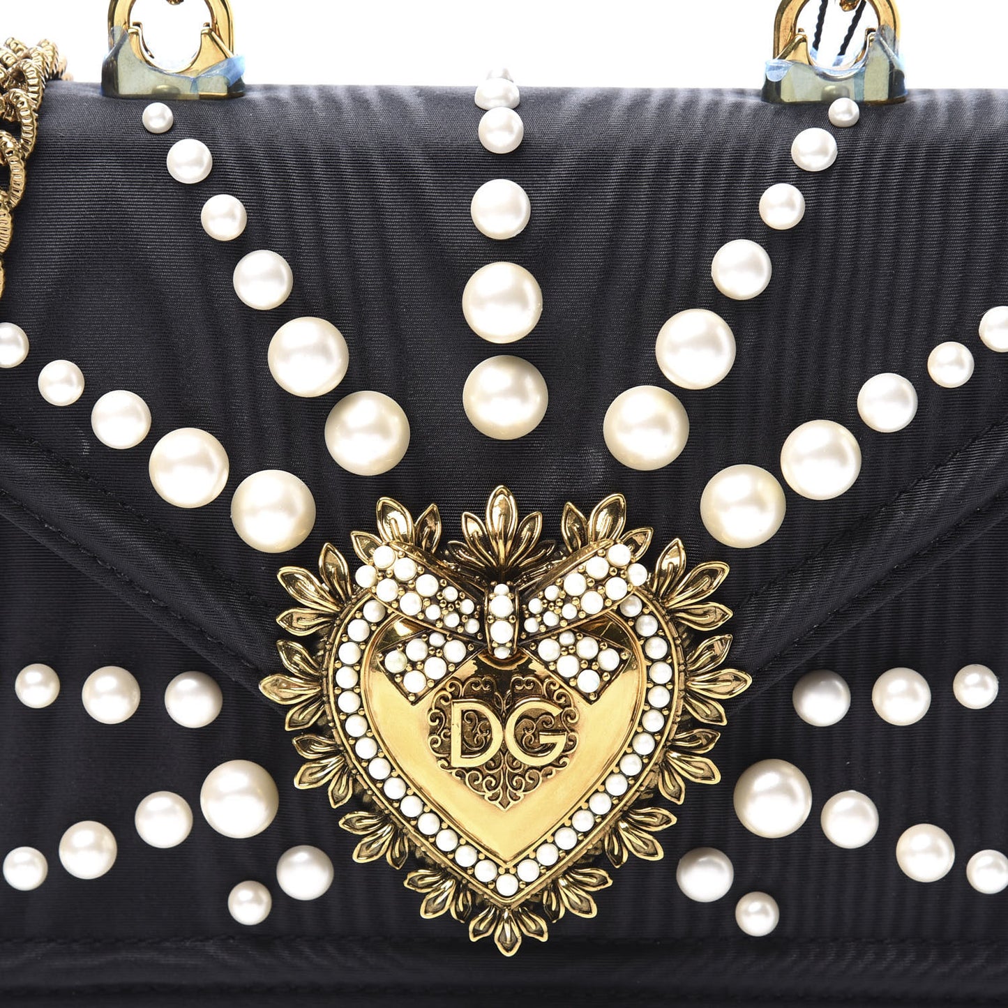 Moire Pearl Embellished Small Devotion Top Handle Bag Black