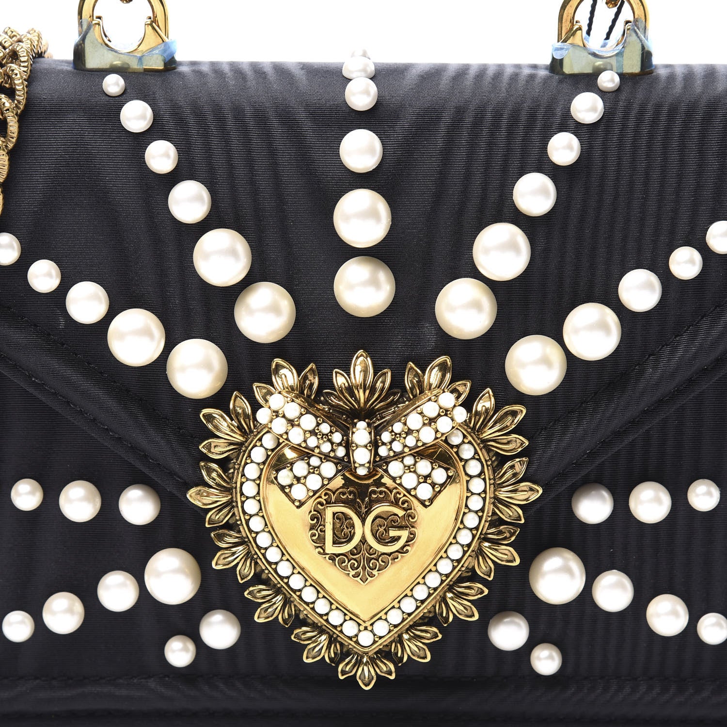 Dolce & Gabbana Moire Pearl Embellished Small Devotion Top Handle Bag Black 8 of 9