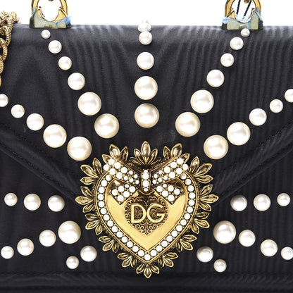Dolce & Gabbana Moire Pearl Embellished Small Devotion Top Handle Bag Black 8 of 9