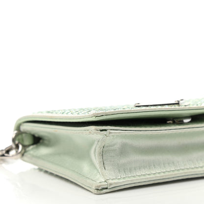 Prada Satin Crystal Metal Triangle Logo Card Holder With Strap Acqua 9 of 11