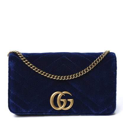 Gucci Velvet Matelasse GG Marmont Mini Bag Cobalt Blue 1 of 9