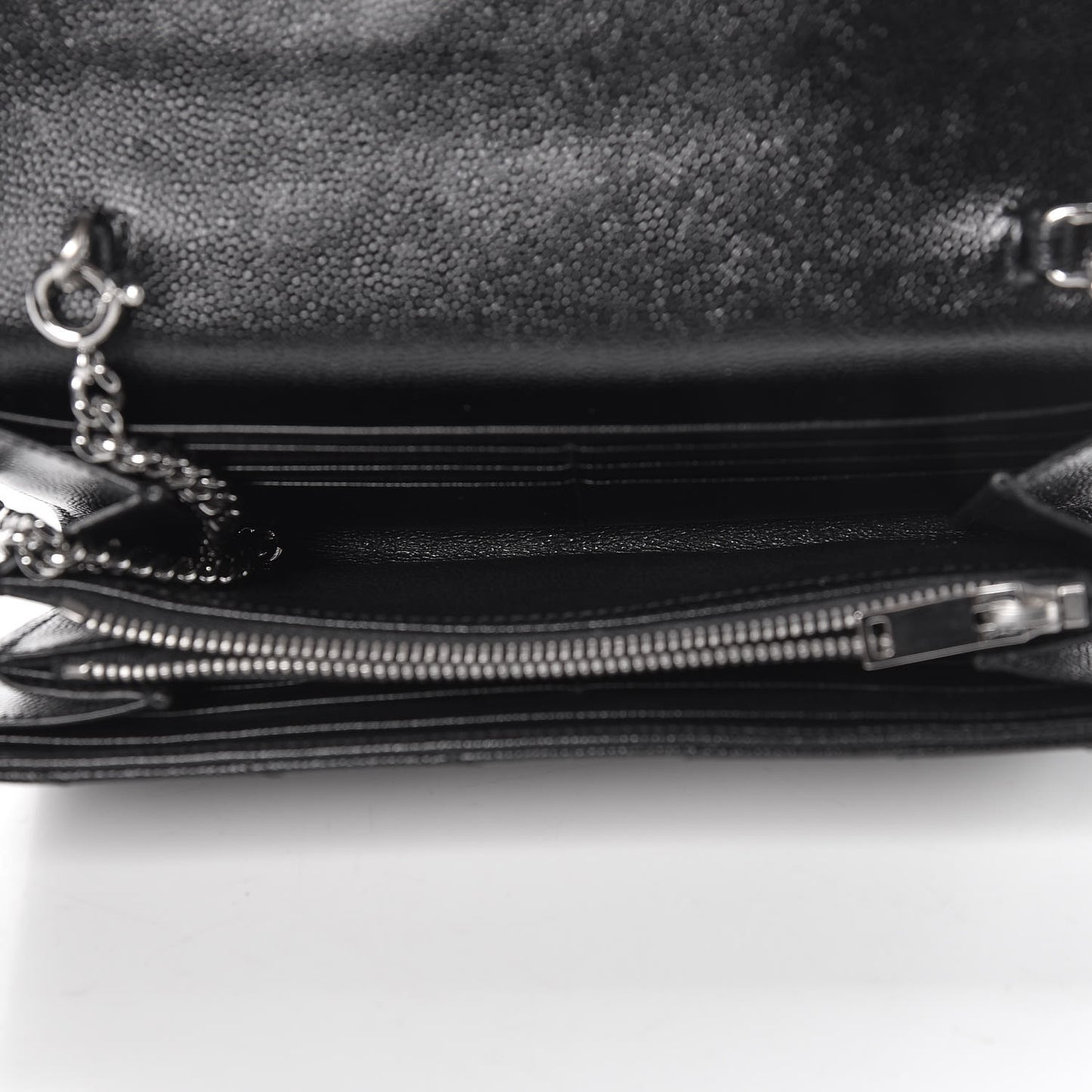 Grain De Poudre Matelasse Chevron Small Monogram Chain Wallet Black