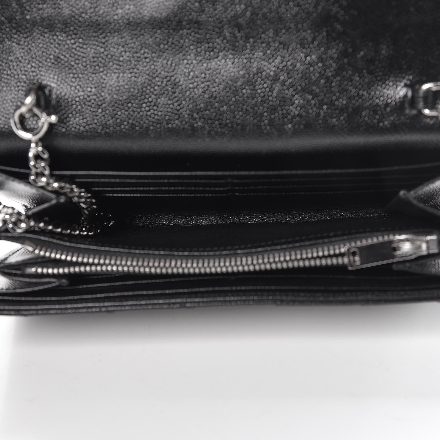 Saint Laurent Grain De Poudre Matelasse Chevron Small Monogram Chain Wallet Black 5 of 10