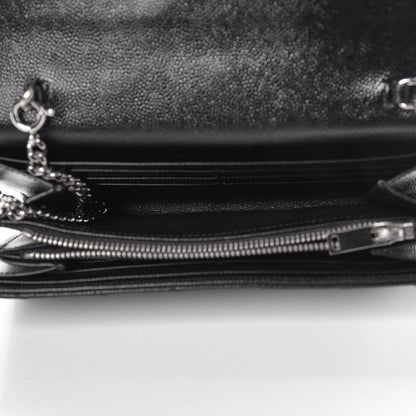 Saint Laurent Grain De Poudre Matelasse Chevron Small Monogram Chain Wallet Black 5 of 10