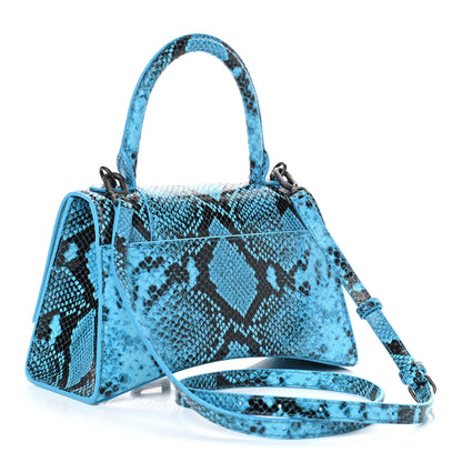 Balenciaga Shiny Calfskin Python Effect Small Hourglass Top Handle Bag Azur Black 3 of 9