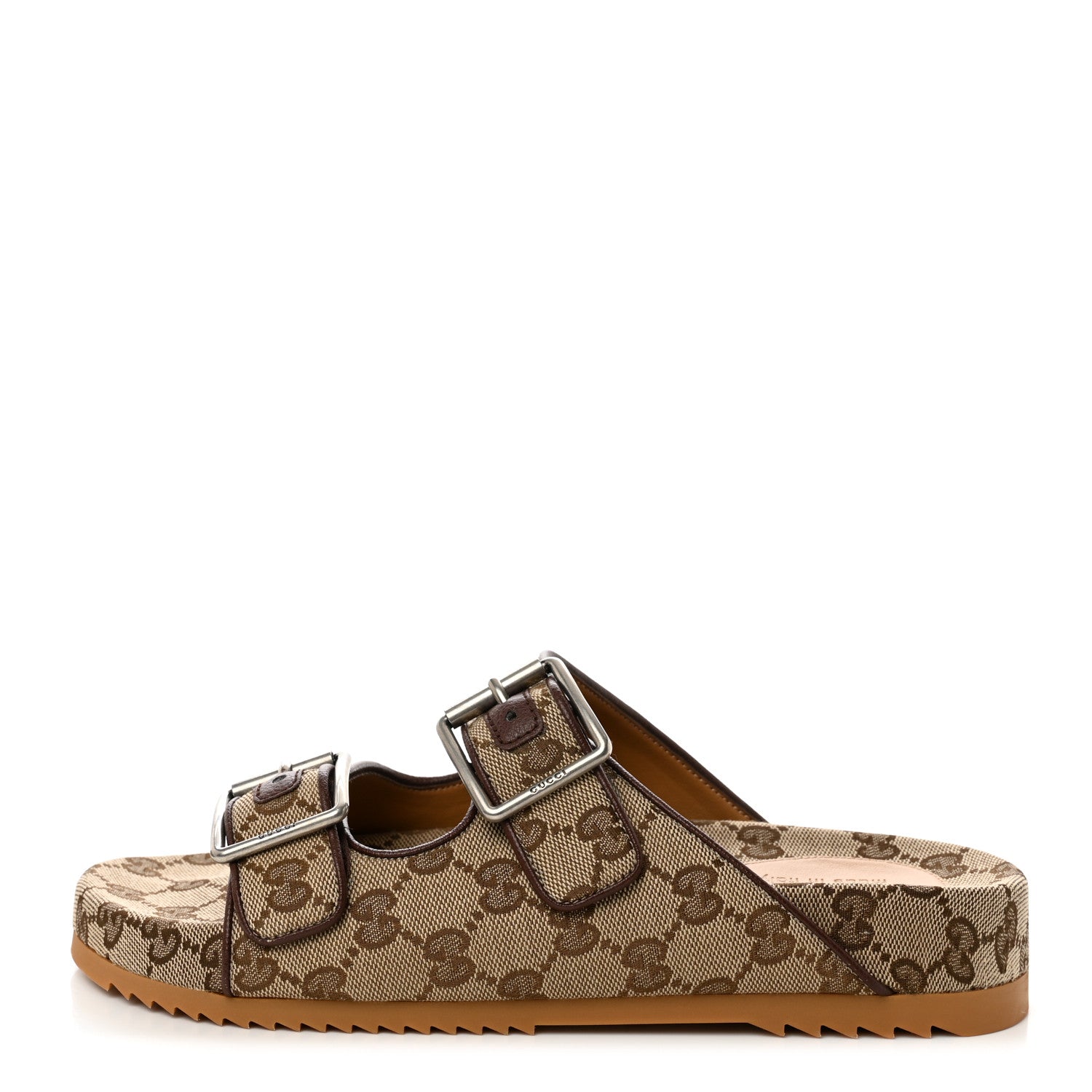 Gucci GG Monogram Lavaredo Eco Fabric Mens Slide Sandals With Straps 6 Beige Ebony Light Brown 1 of 9