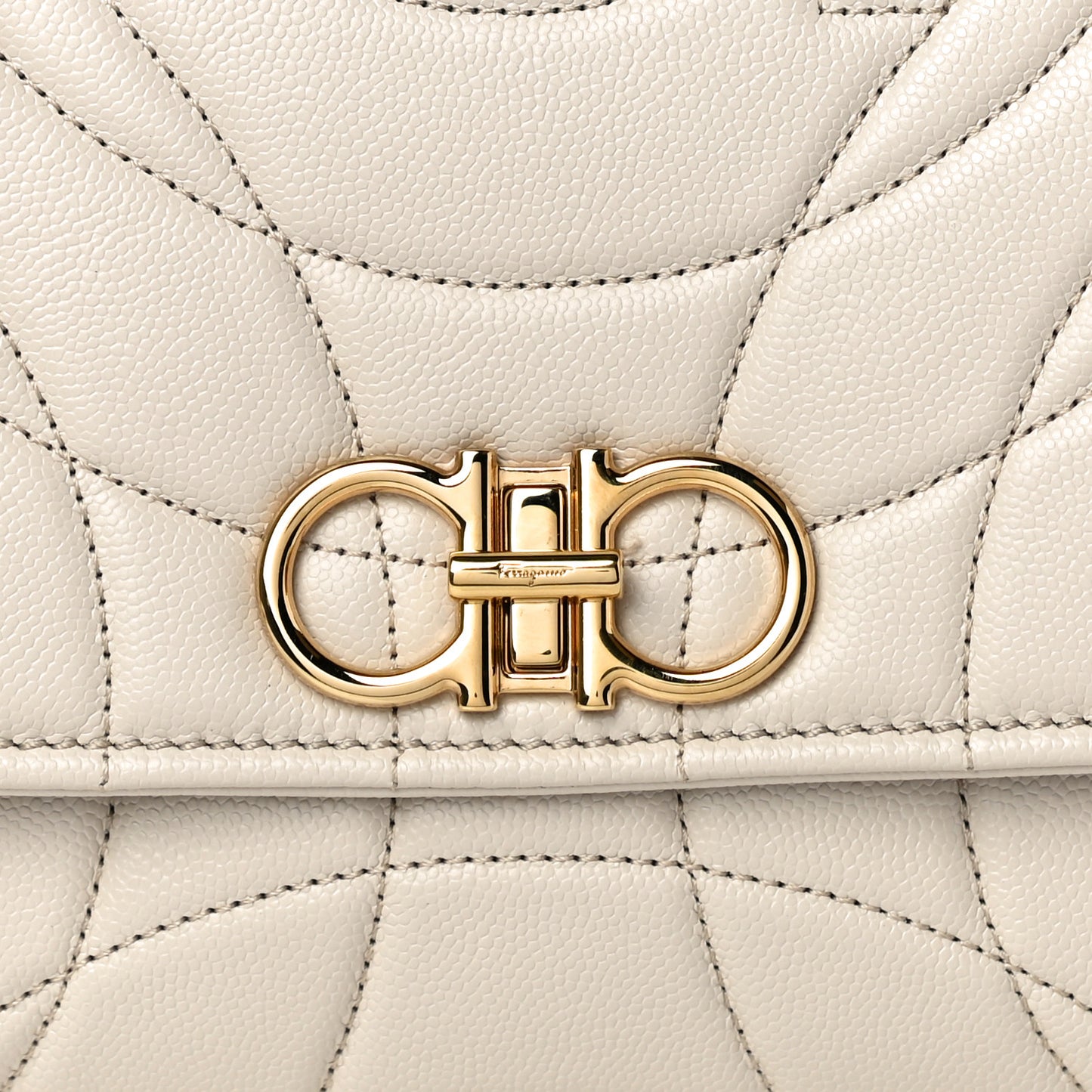 Calfskin Quilted Gancini Flap Bag Bone