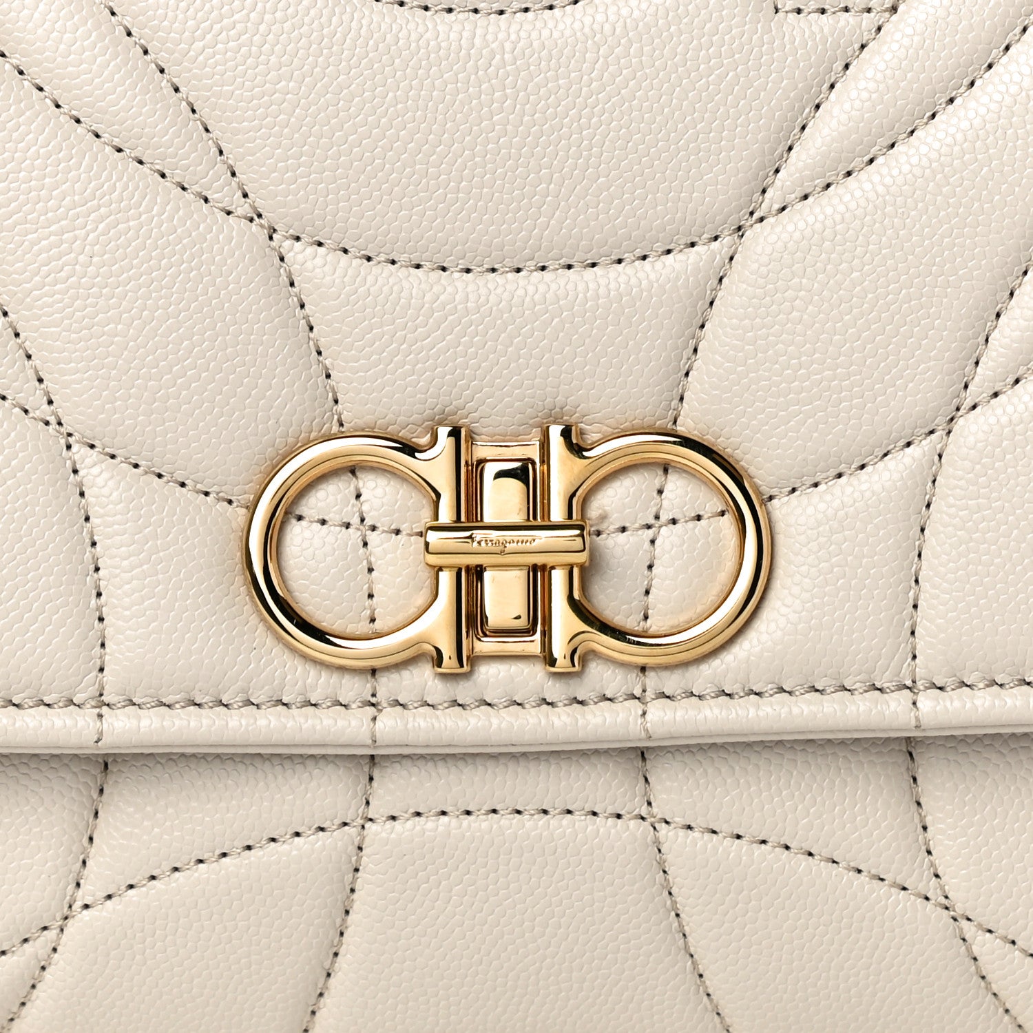 Salvatore Ferragamo Calfskin Quilted Gancini Flap Bag Bone 9 of 9