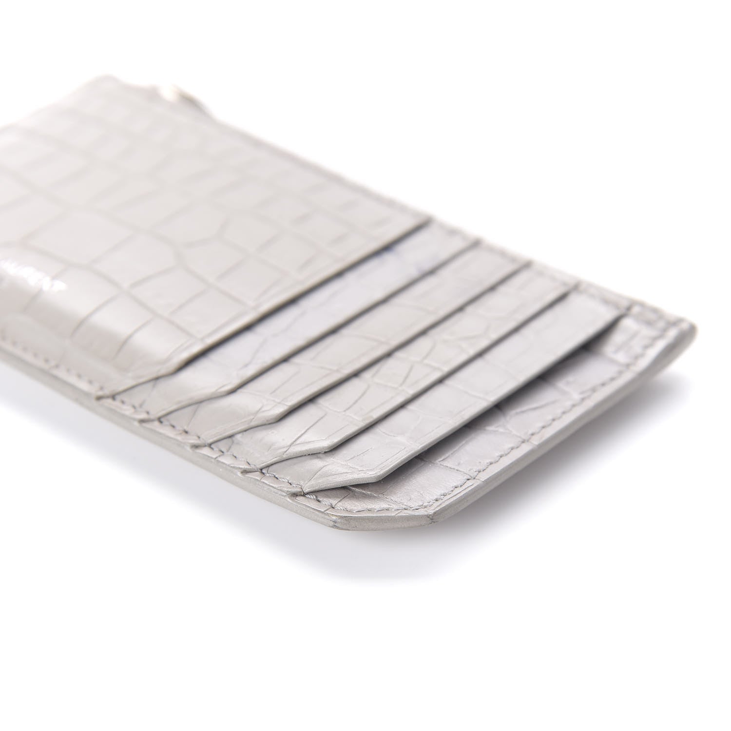 Saint Laurent Calfskin Crocodile Embossed 5 Fragments Zip Pouch Card Holder Mouse Grey 7 of 10