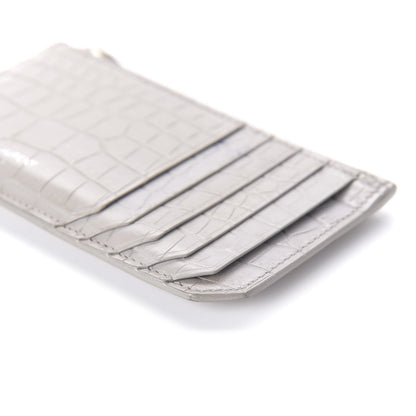 Saint Laurent Calfskin Crocodile Embossed 5 Fragments Zip Pouch Card Holder Mouse Grey 7 of 10