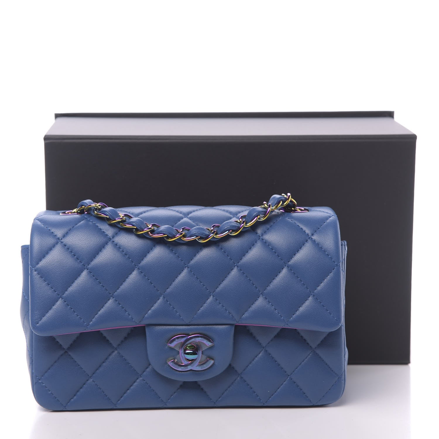 Chanel Lambskin Quilted Mini Rectangular Flap Blue Purple 11 of 11
