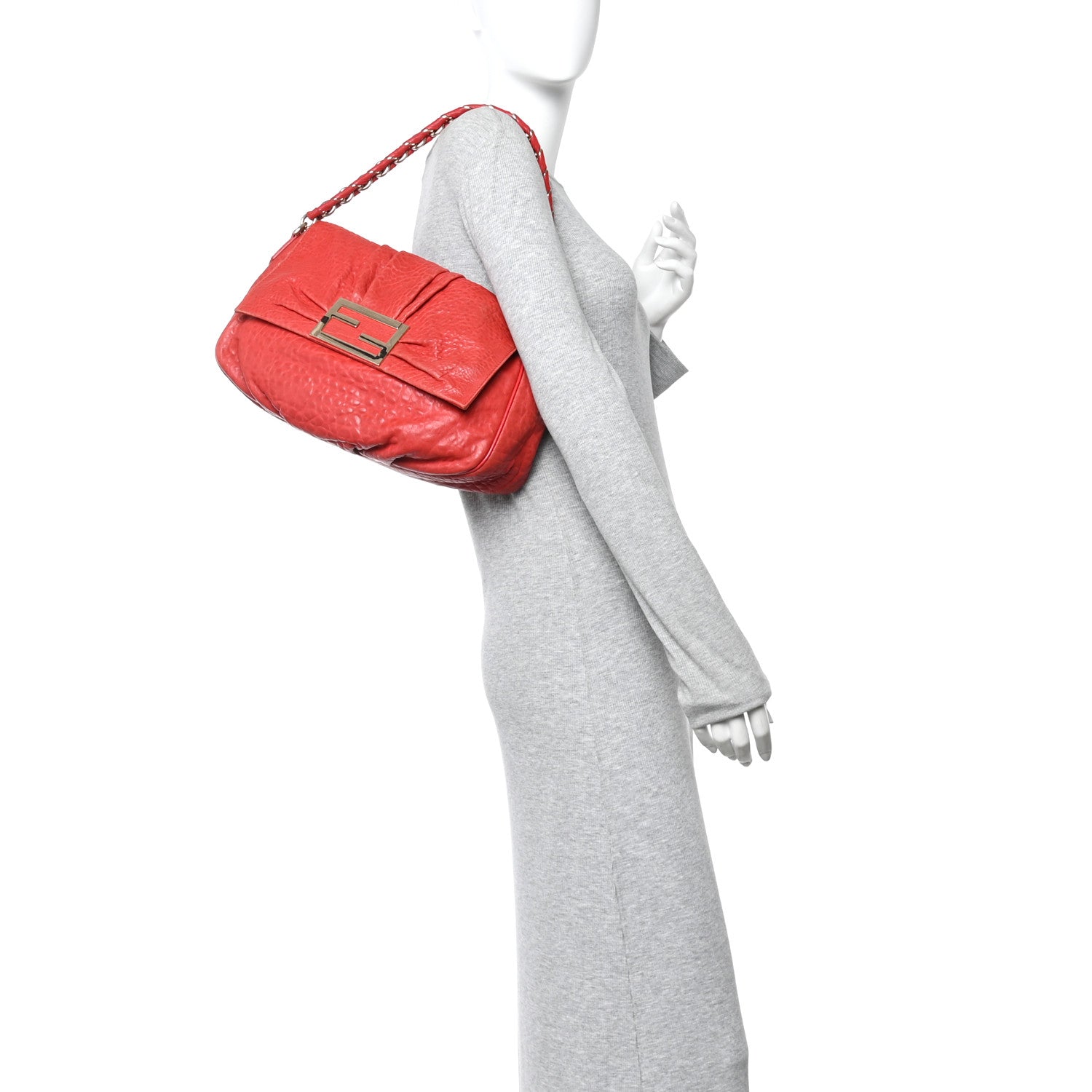 Fendi Crinkled Lambskin Mia Shoulder Flap Red 2 of 10