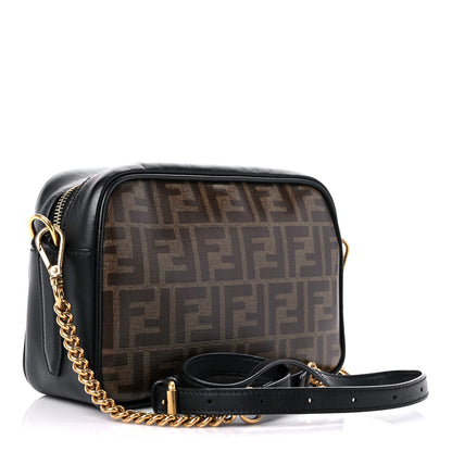 Fendi Glazed Fabric Vitello Century FF 1974 Stamp Patch Camera Case Mogano Panna Black 3 of 12