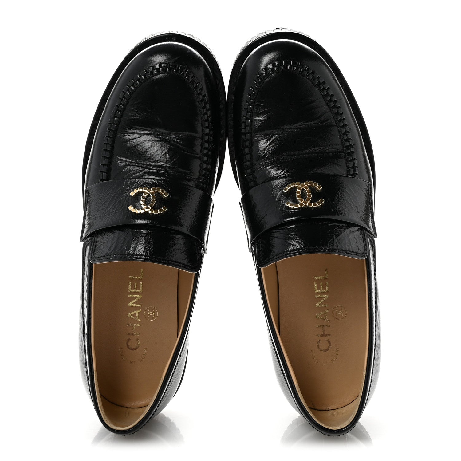 Chanel Shiny Crumpled Calfskin CC Mocassin Loafers 38 Black 2 of 10