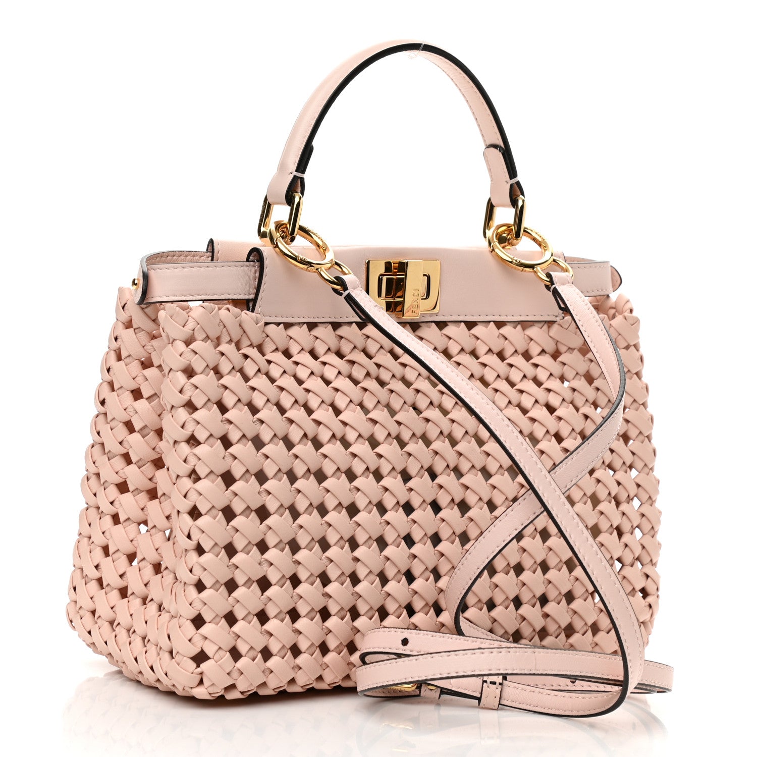 Fendi Nappa Woven Mini Peekaboo Iconic Satchel Rosa Confetto 3 of 10