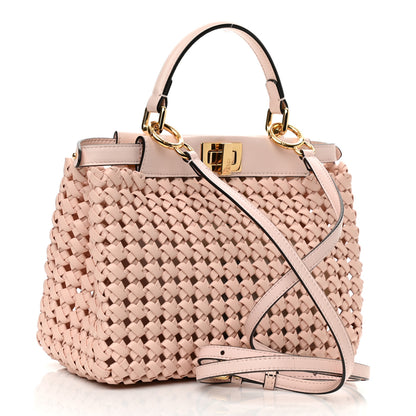 Fendi Nappa Woven Mini Peekaboo Iconic Satchel Rosa Confetto 3 of 10