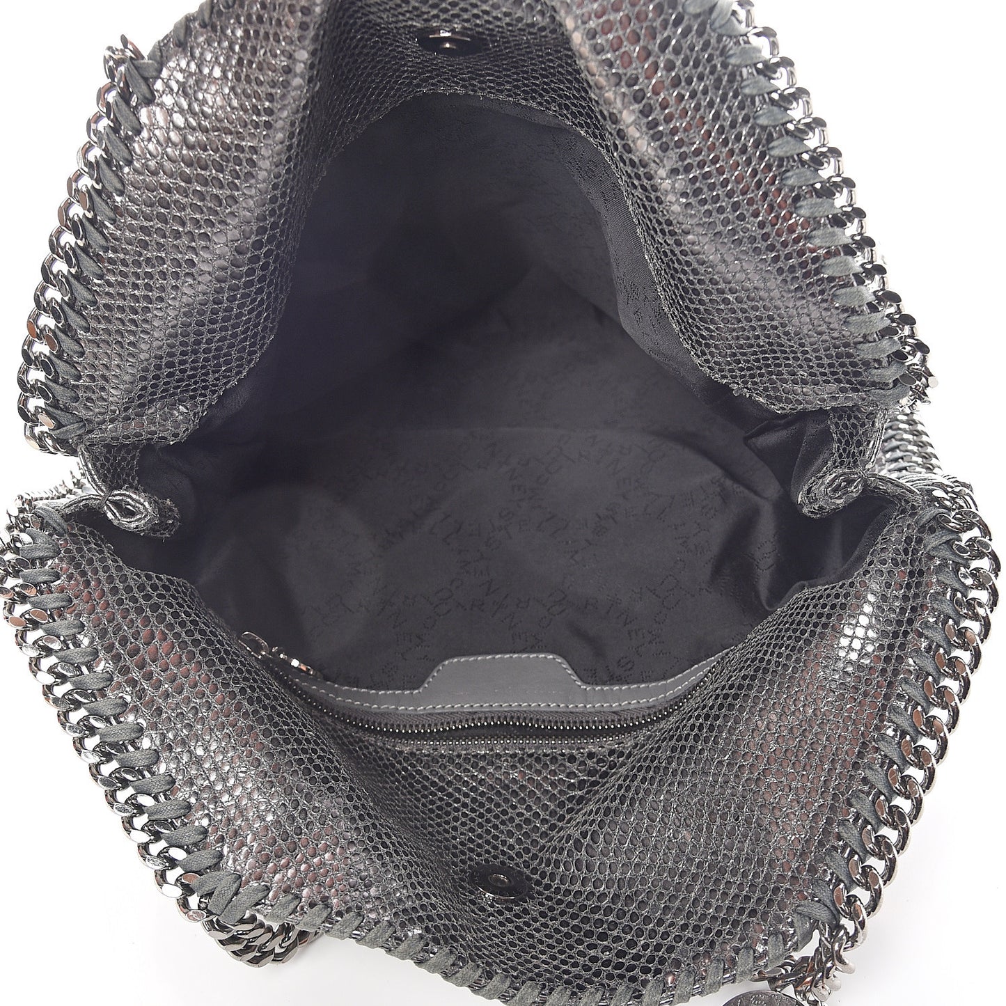 Metallic Snake Print Falabella Fold Over Tote Ruthenium