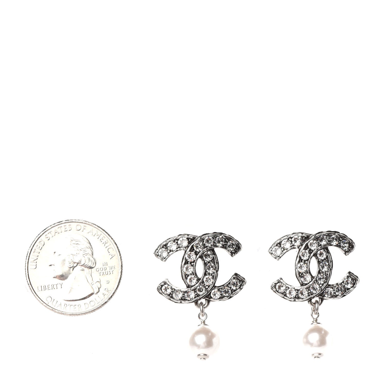Chanel Ruthenium Crystal Pearl CC Drop Earrings 2 of 4
