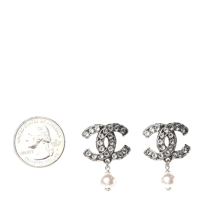Chanel Ruthenium Crystal Pearl CC Drop Earrings 2 of 4